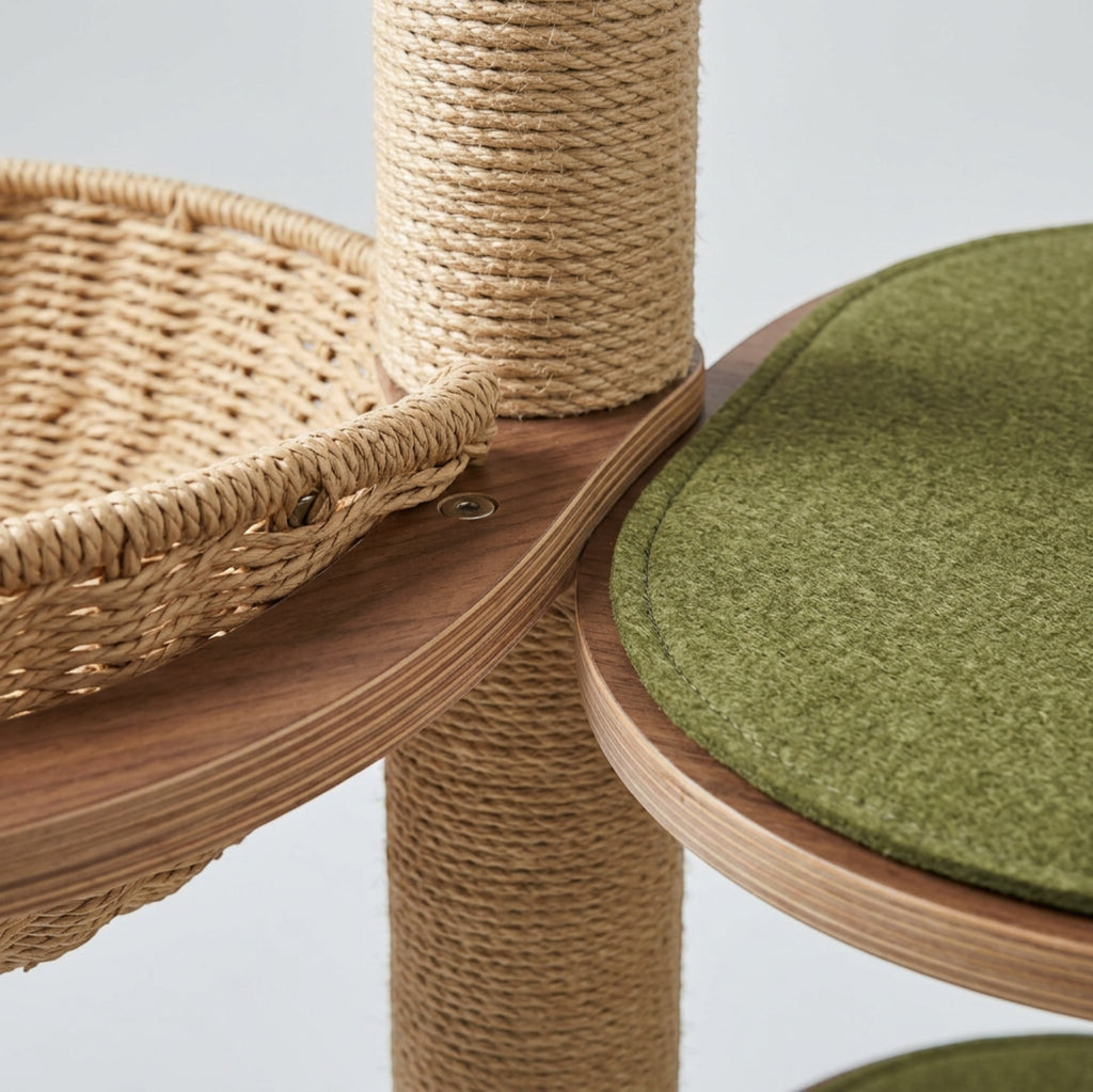 Pvxg Archline Cat Tree Walnut 145 cm with Woven Basket
