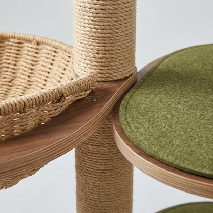 Pvxg Archline Cat Tree Walnut 145 cm with Woven Basket