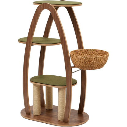Pvxg Archline Cat Tree Walnut 145 cm with Woven Basket