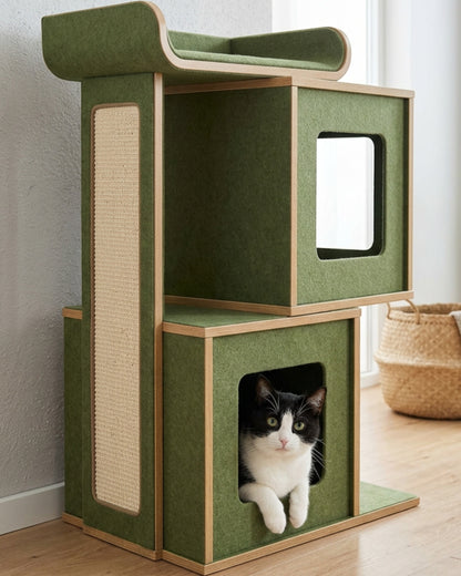 Pvxg Cubicove Cat Tower Moss 112 cm with Stacked Hideouts