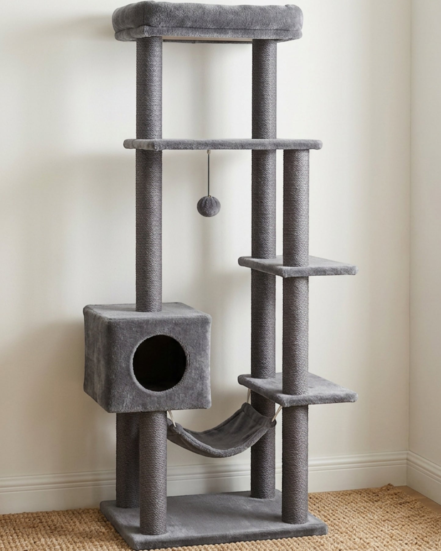 Pvxg Multi-Level Cat Tower Hammock 58 in Charcoal - Lifestyle view
