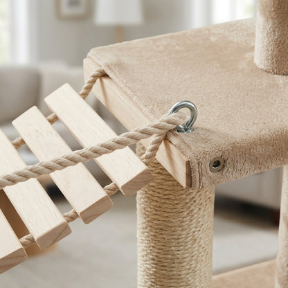 Pvxg Rungway Twin Cat Tree Sand 160 cm with Rope Bridge