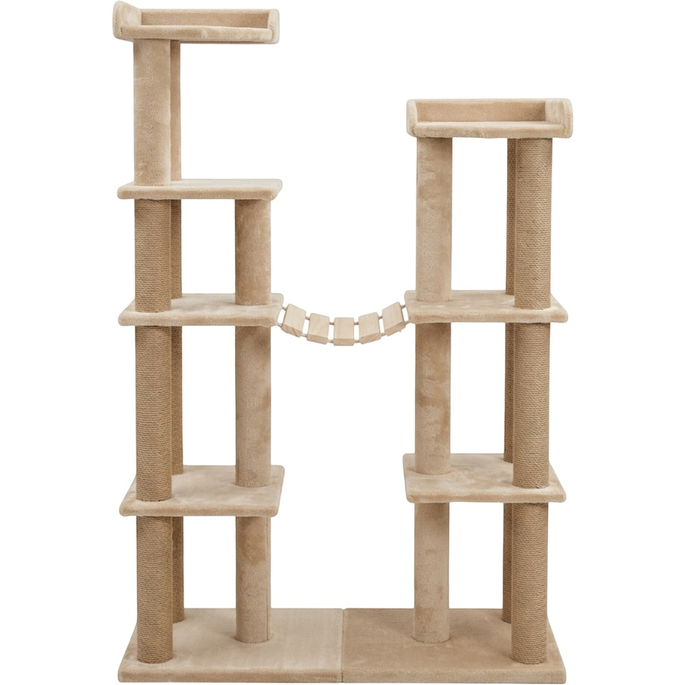 Pvxg Rungway Twin Cat Tree Sand 160 cm with Rope Bridge